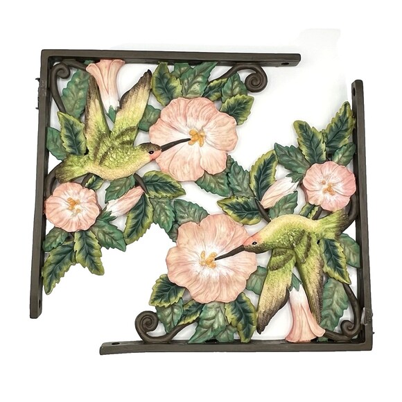 Decorative Hummingbird Wall Corner Brackets Resin Hibiscus Corbels 12" Deep Tall - Picture 1 of 8